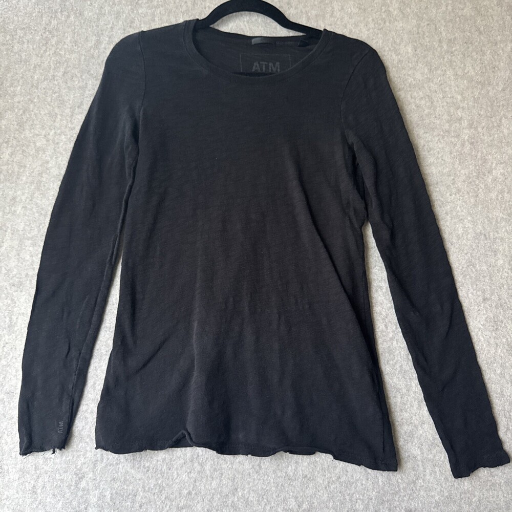 ATM Anthony Thomas Melillo Slub Jersey Tee Womens XS Black LS Destroyed Cotton